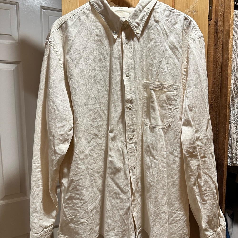 EUC Billy Reid Cream Button-Up Shirt XXL 100% Organic Cotton